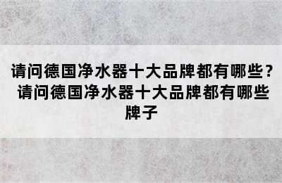 请问德国净水器十大品牌都有哪些？ 请问德国净水器十大品牌都有哪些牌子